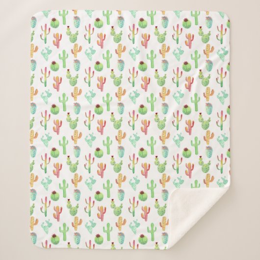 Couverture Sherpa Motif d'aquarelle Cactus Pastel (Devant)