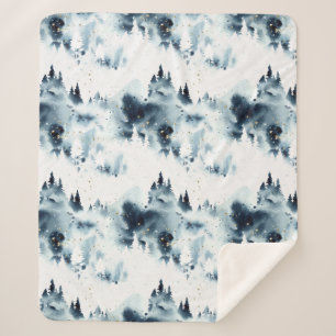 Couverture Sherpa Motif d'aquarelle de la forêt bleue de minuit