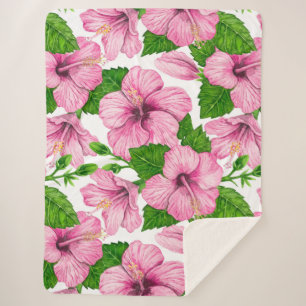 Couverture Sherpa Motif d'aquarelle d'hibiscus rose