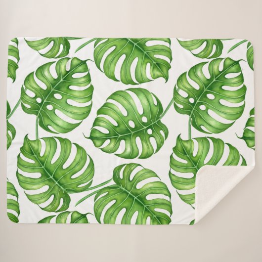 Couverture Sherpa Motif d'aquarelle Monstera (Devant (Horizontal))