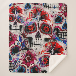 Couverture Sherpa Motif d'aquarelle transparente de crânes de sucre.