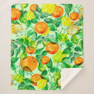 Couverture Sherpa motif d'aquarelle vintage - Branche de citron ave