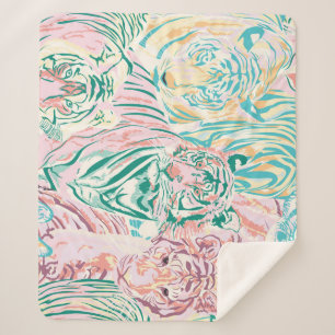 Couverture Sherpa Motif d'art de Tiger couleur Pastel