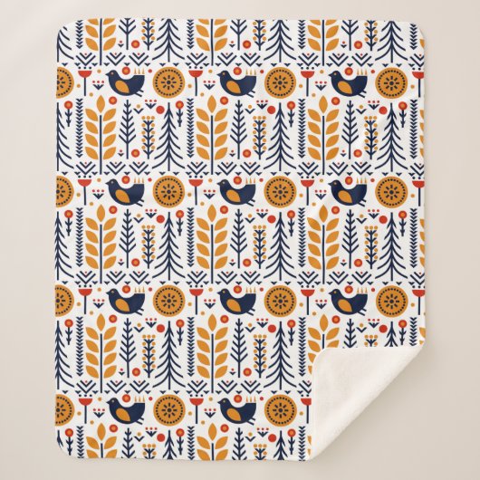 Couverture Sherpa Motif d'art populaire d'oiseau d'automne (Devant)