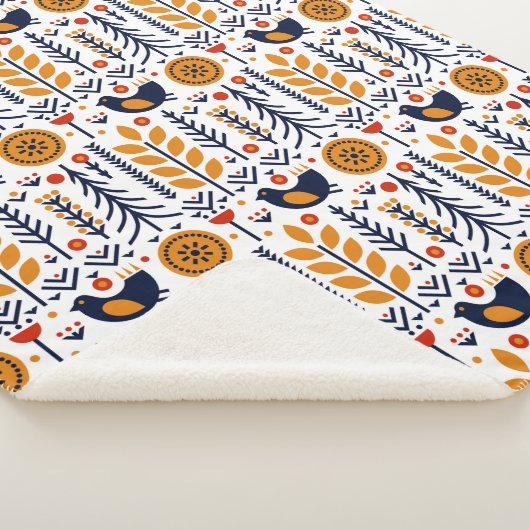Couverture Sherpa Motif d'art populaire d'oiseau d'automne (3/4)