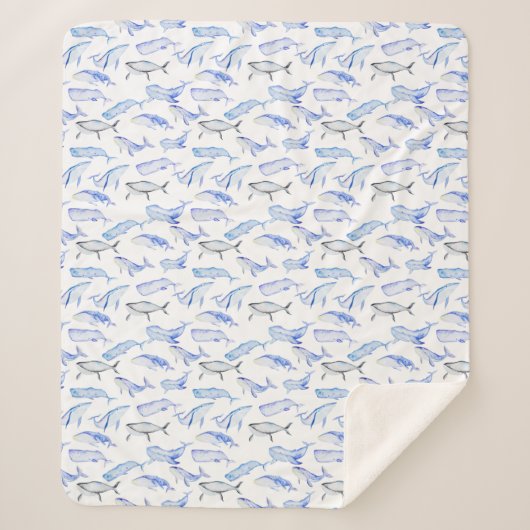 Couverture Sherpa Motif de baleine bleue d'aquarelle (Devant)