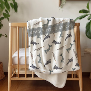 Couverture Sherpa Motif de baleines arctiques à l'aquarelle   Monogr