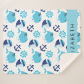 Couverture Sherpa Motif De Baleines, Baleines Bleues, Votre Nom (Devant (Horizontal))