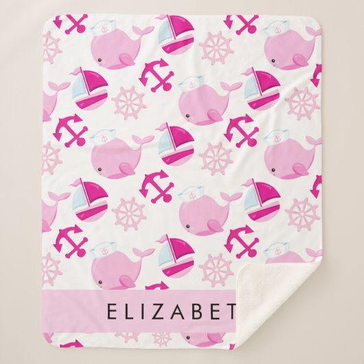 Couverture Sherpa Motif De Baleines, Baleines Roses, Votre Nom (Devant)