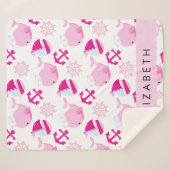 Couverture Sherpa Motif De Baleines, Baleines Roses, Votre Nom (Devant (Horizontal))