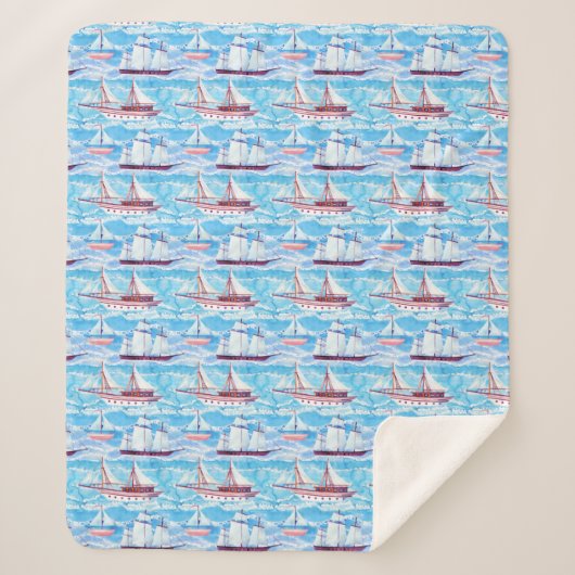 Couverture Sherpa Motif de bateaux de navigation d'aquarelle (Devant)