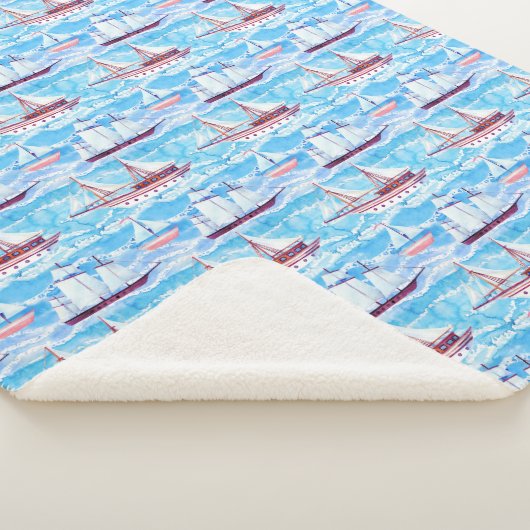 Couverture Sherpa Motif de bateaux de navigation d'aquarelle (3/4)