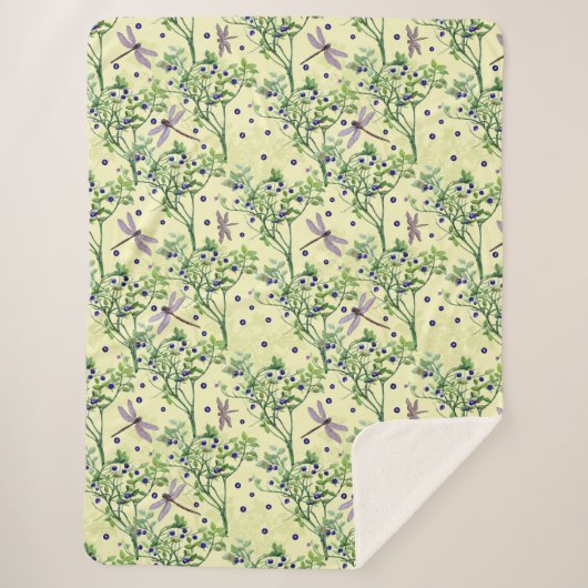 Couverture Sherpa Motif de bleuets avec libellules (Devant)