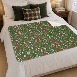 Couverture Sherpa Motif de bonbon en pain d'épices festif vert ludiq