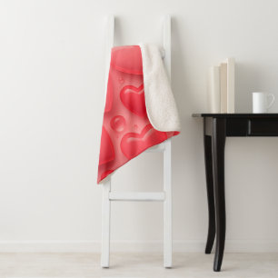 Couverture Sherpa Motif de bulle rose et rouge Coeurs