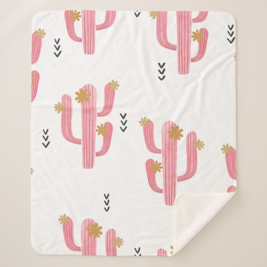 Couverture Sherpa Motif de cactus à fleurs d'aquarelle transparente. (Devant)
