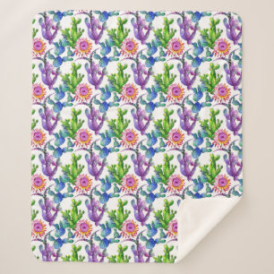 Couverture Sherpa Motif de cactus de fleur sauvage d'aquarelle