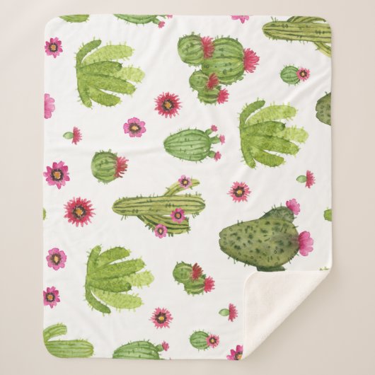 Couverture Sherpa Motif de cactus vert peint à la main (Devant)