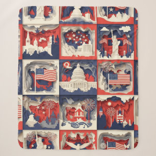 Couverture Sherpa Motif de carreau en papier découpé patriotique en