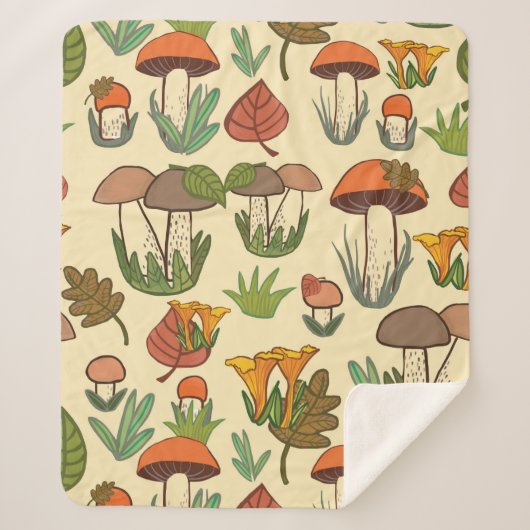 Couverture Sherpa Motif de champignons. (Devant)