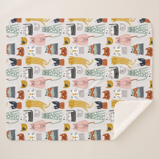 Couverture Sherpa Motif de chat à main mignon Doodle (Devant (Horizontal))