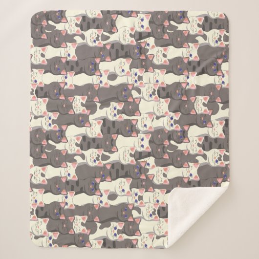Couverture Sherpa Motif de chats blancs et gris (Devant)