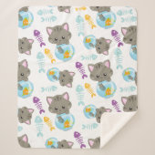 Couverture Sherpa Motif De Chats, Chats Mignons, Chatons, Poisson (Devant)