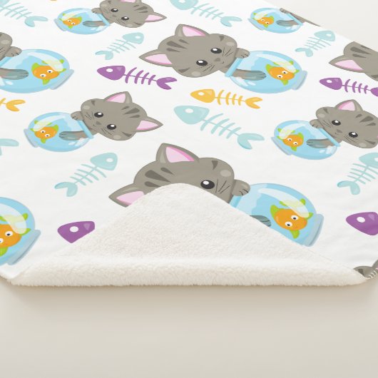 Couverture Sherpa Motif De Chats, Chats Mignons, Chatons, Poisson (3/4)