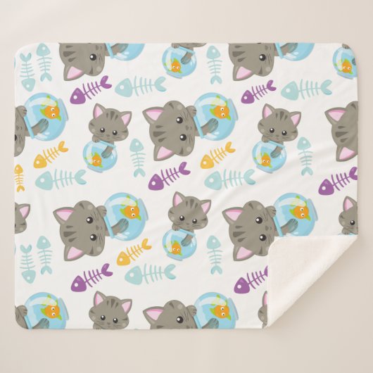 Couverture Sherpa Motif De Chats, Chats Mignons, Chatons, Poisson (Devant (Horizontal))