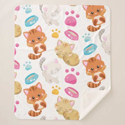 Couverture Sherpa Motif De Chats, Chats Mignons, Kitty, Chatons, Paw (Devant)