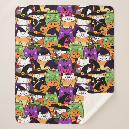 Couverture Sherpa Motif de chats Halloween Kawaii (Devant)