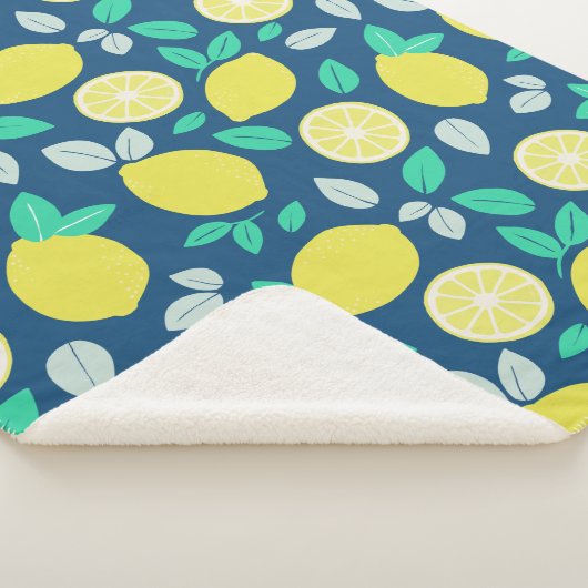 Couverture Sherpa Motif de citron d'été en bleu marine (3/4)