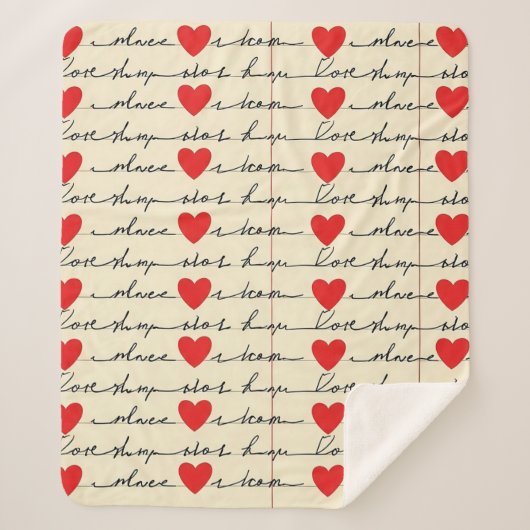 Couverture Sherpa Motif de cœur moderne avec fond de script (20) (Devant)