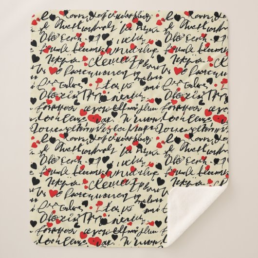 Couverture Sherpa Motif de cœur moderne avec fond de script (6) (Devant)