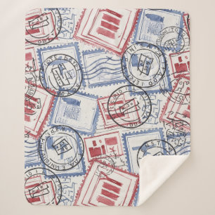 Couverture Sherpa Motif de collage de timbres-poste vintage (2)
