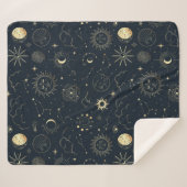 Couverture Sherpa Motif de constellation d'étoile d'or bleu minuit (Devant (Horizontal))