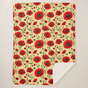 Couverture Sherpa Motif de coquelicots rouges