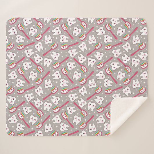 Couverture Sherpa Motif de dents d'arc-en-ciel (Devant (Horizontal))