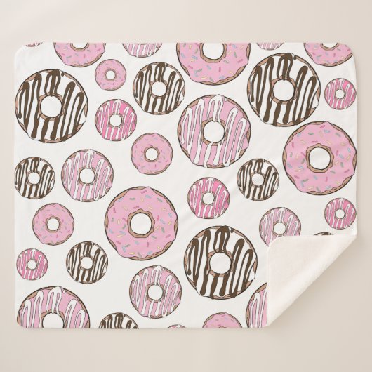 Couverture Sherpa Motif De Donuts, Donuts Roses, Donuts Blancs (Devant (Horizontal))