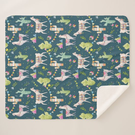 Couverture Sherpa Motif de drapeau de lama d'aquarelle (Devant (Horizontal))