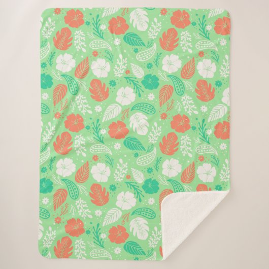 Couverture Sherpa Motif de feuillage vert et orange (Devant)