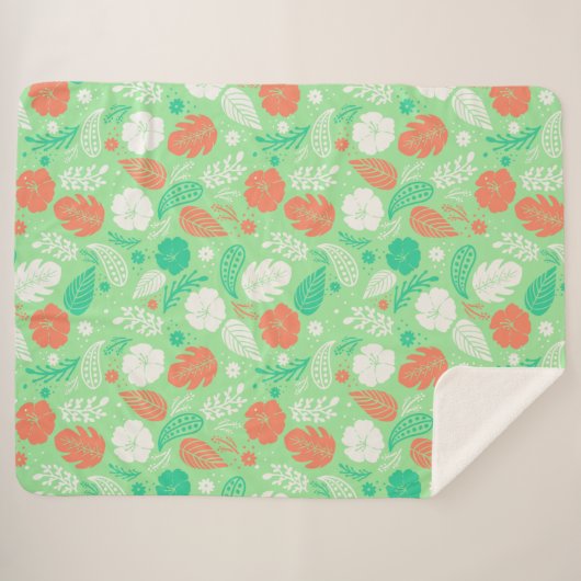 Couverture Sherpa Motif de feuillage vert et orange (Devant (Horizontal))