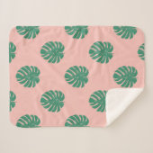 Couverture Sherpa Motif de feuille de Monstera Tropical Rose et Vert (Devant (Horizontal))