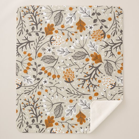 Couverture Sherpa Motif de feuilles et de branches de baies d'automn (Devant)