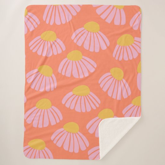 Couverture Sherpa Motif de fleur rose et orange (Devant)