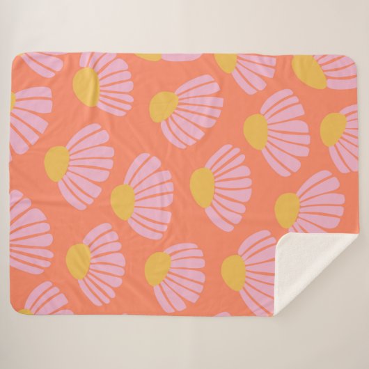 Couverture Sherpa Motif de fleur rose et orange (Devant (Horizontal))