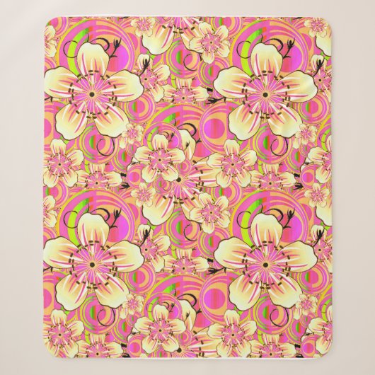 Couverture Sherpa motif de fleur rose funky (Devant)