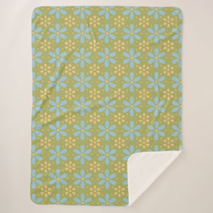 Couverture Sherpa Motif de fleurs bleues et jaunes Abstraites rétros