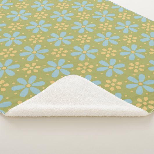 Couverture Sherpa Motif de fleurs bleues et jaunes Abstraites rétros (3/4)