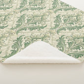 Couverture Sherpa Motif de fleurs botaniques vintage vert et beige (3/4)